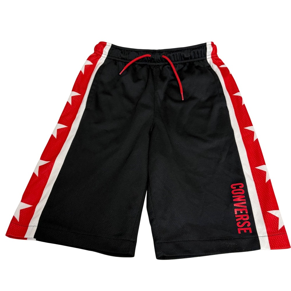 Converse Kids Large Black Red White Star Stripe Mesh Basketball Shorts Sporty